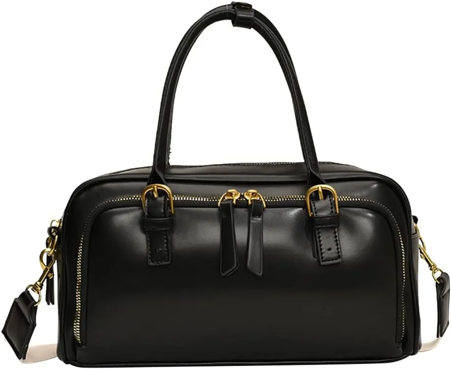 Arcadie PU Leather Top Handle Bag Multi-Pocket Bowling Bag Hobo Boston Tote Crossbody Shoulder Bag for Work Travel