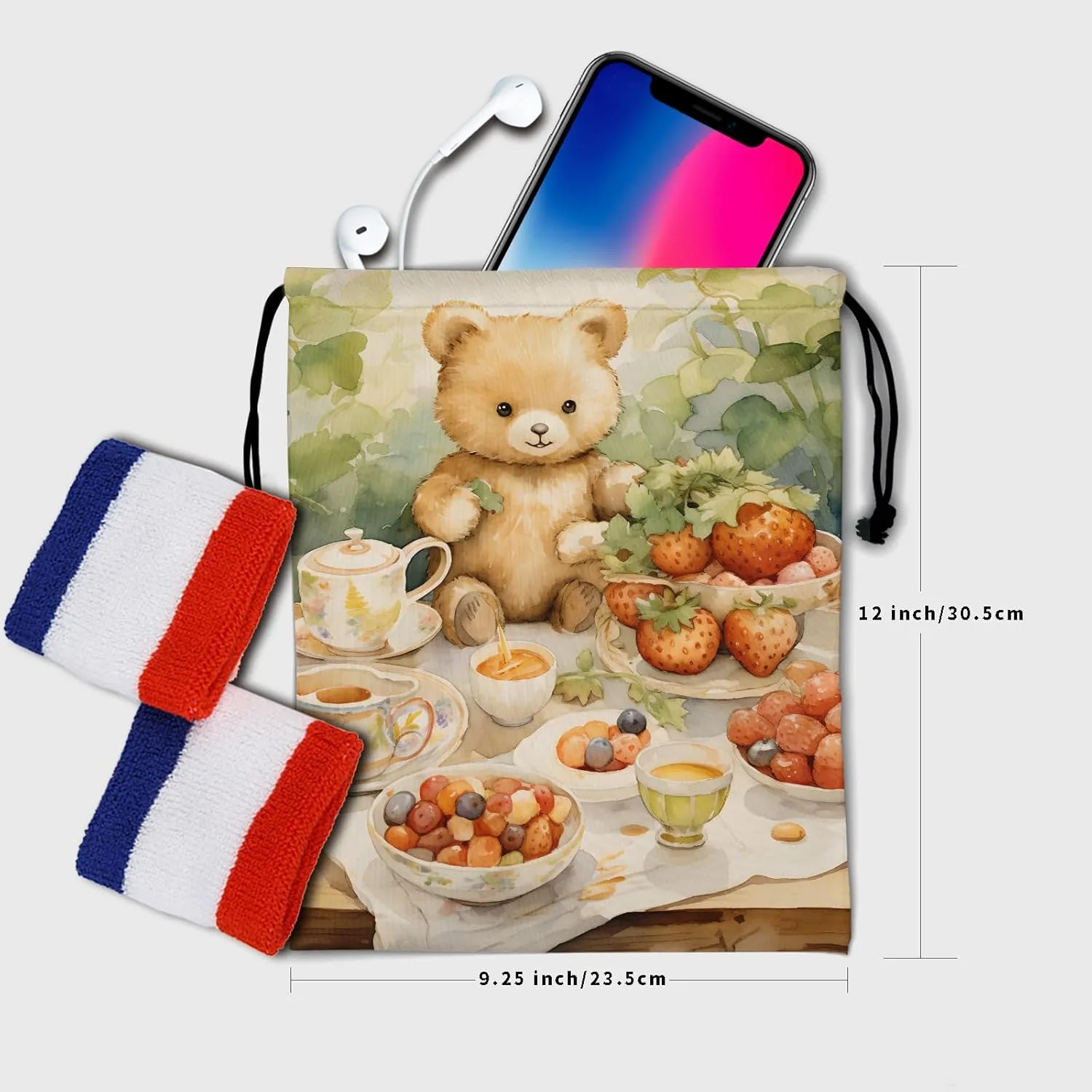 Art Painting Gymnastics Grip Bag Watercolor Fruit Bear Women Grip Bags for Gymnasts Drawstring Grip Bags