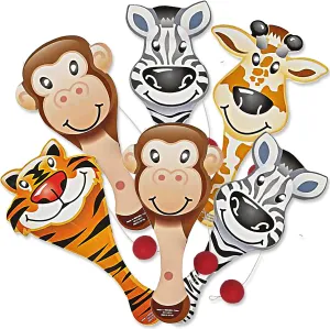 ArtCreativity Zoo Animal Paddle Ball with String, 9-Inch Wooden Paddleball, Pack of 12 Assorted Animal Designs, Jungle Themed Birthday Party Favors, Goodie Bag Fillers, Summer Fun Beach Toys for Kids