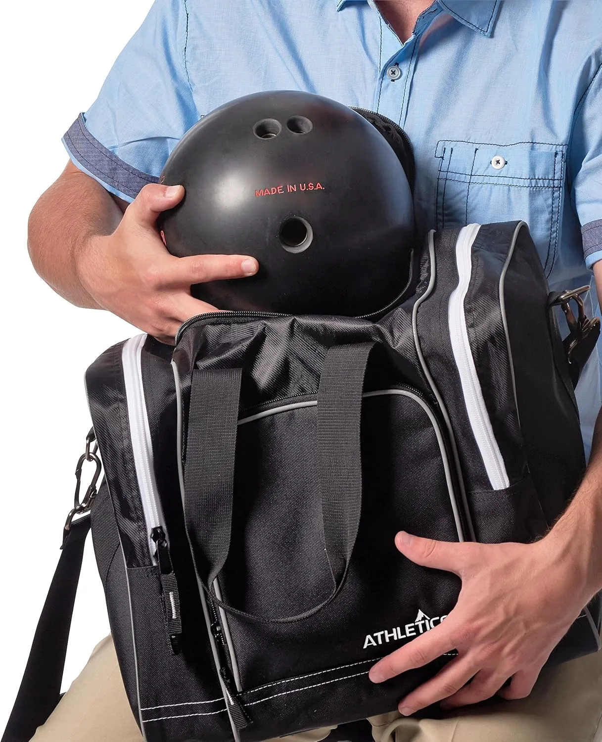 Athletico Bowling Bag for Single Ball - Single Ball Tote Bag With Padded Ball Holder - Fits a Single Pair of Bowling Shoes Up to Mens Size 14