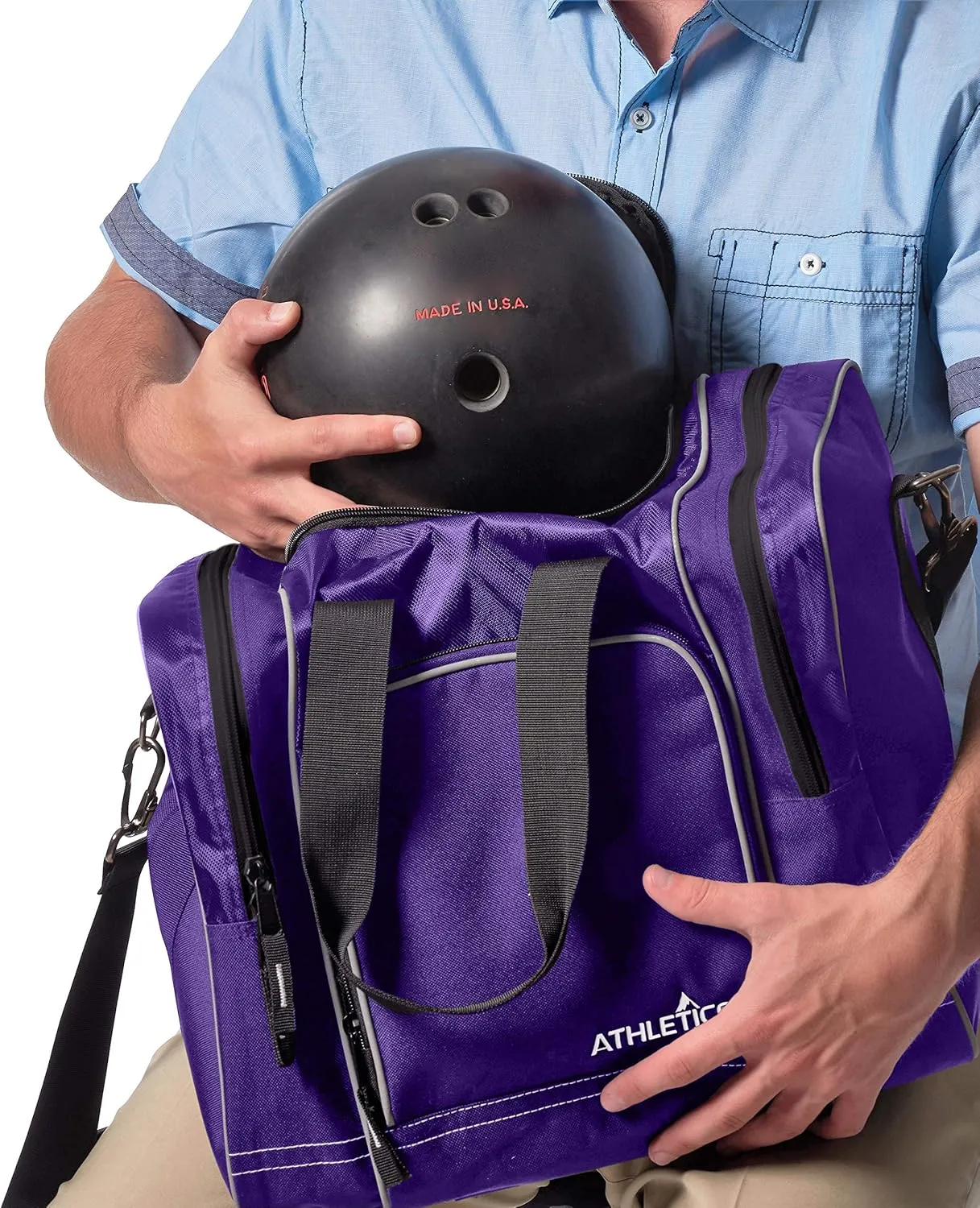 Athletico Bowling Bag for Single Ball - Single Ball Tote Bag With Padded Ball Holder - Fits a Single Pair of Bowling Shoes Up to Mens Size 14