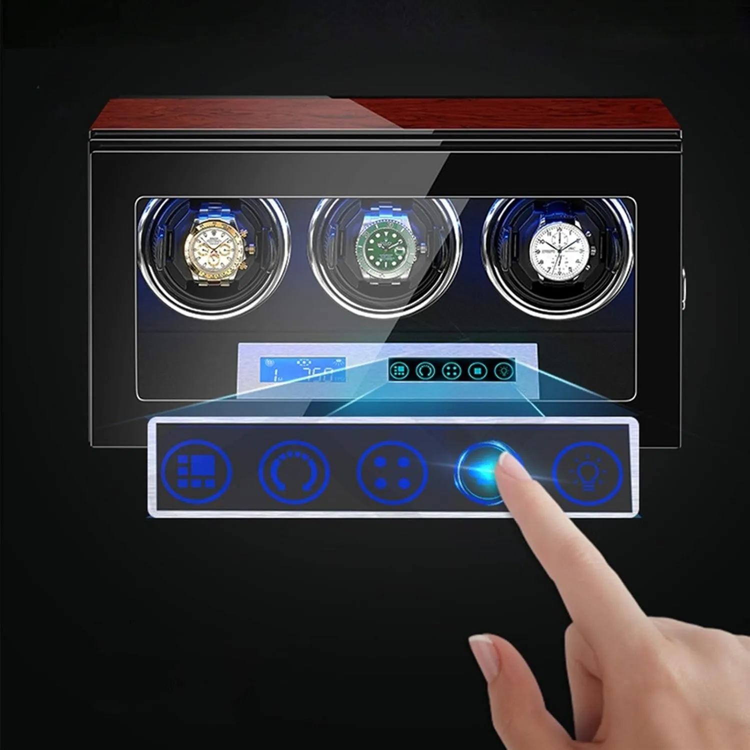 Automatic Watch Winder 3 Watch Winder Box Piano Finish LCD Touch Display Screen Adjustable Watch Pillows LED Illumination Watch Winder Display Watch Box Watch Storage Gift