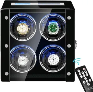 Automatic Watch Winder 4 LCD Touch Screen Display Remote Control LED Backlight Adjustable Watch Pillows Quiet Motor Watch Winder Watch Box Case Watch Storage Display Gift