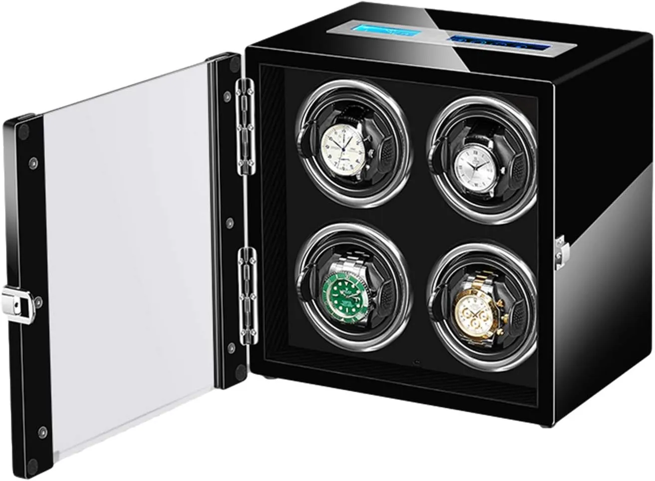 Automatic Watch Winder 4 LCD Touch Screen Display Remote Control LED Backlight Adjustable Watch Pillows Quiet Motor Watch Winder Watch Box Case Watch Storage Display Gift