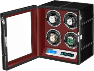 Automatic Watch Winder 4 with LED Backlight LCD Touch Screen Display Flexible Watch Pillows Silent Motor for Men Women Watch Watch Winder Display Storage Box