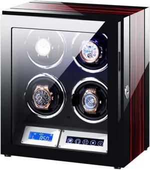 Automatic Watch Winder Box 4 with Remote Control and Blue LED Light LCD Touch Screen Retractable Watch Pillow Quiet Motor Watch Winder for Automatic Watches