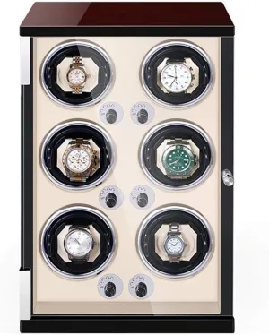 Automatic Watch Winder Box 6 Built-in LED Light Adjustable Watch Pillows 5 Rotation Mode Setting Quiet Motor