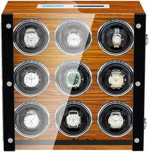 Automatic Watch Winder for 9 Watches LCD Touch Screen LED Backlight Adjustable Watch Pillows Wooden Shell Watch Winder Watch Box Watch Storage Gift