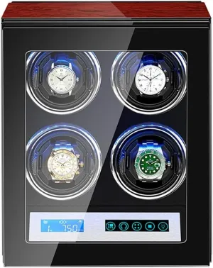 Automatic Watch Winder Watch Winder Box LCD Touch Screen Display Built-in LED Illumination Wood Shell Piano Paint ExteriorWatch Winder for Automatic Watches