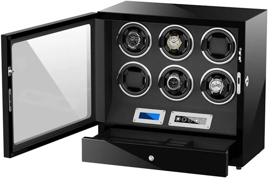 Automatic Watch Winder Wooden Watch Storage Box LCD Touch Screen Piano Paint Exterior Quiet Motor LED Illumination (Black 6 2)