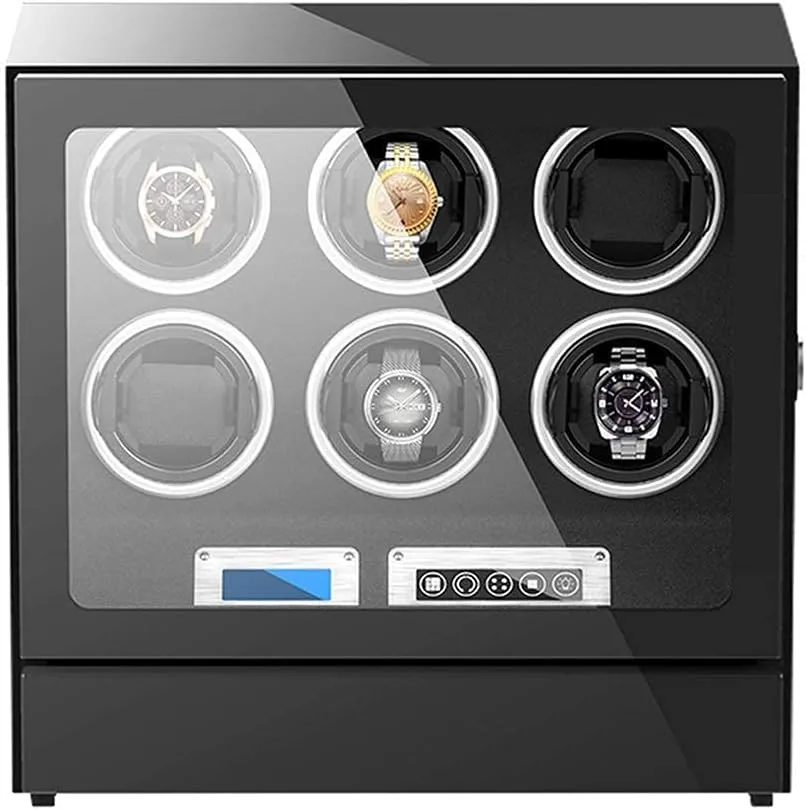 Automatic Watch Winder Wooden Watch Storage Box LCD Touch Screen Piano Paint Exterior Quiet Motor LED Illumination (Black 6 2)