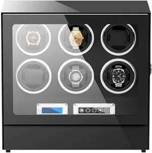 Automatic Watch Winder Wooden Watch Storage Box LCD Touch Screen Piano Paint Exterior Quiet Motor LED Illumination (Black 6 2)