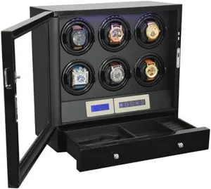 Automatic Watch Winding Box Watches LCD Touch Screen Luxury Mechanical Watch Storage Case With Motor Remote Control LED Lights Display Case (6 0)