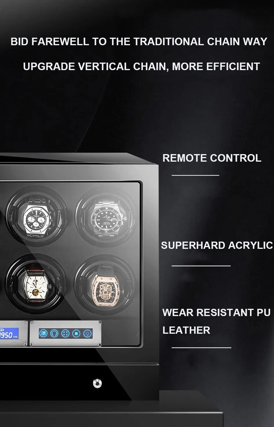 Automatic Watch Winding Box Watches LCD Touch Screen Luxury Mechanical Watch Storage Case With Motor Remote Control LED Lights Display Case (6 0)