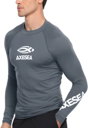 AXESEA Men Long Sleeve Rashguard UPF 50  Rash Guard Swim Shirt Athletic Swim Tops