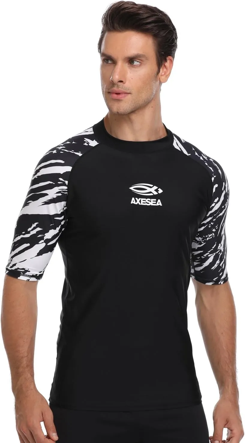 AXESEA Men's Short Sleeve Solid Swimsuit Sun Protection Rashguard Swim Shirt UPF 50 
