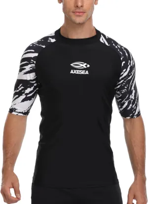 AXESEA Men's Short Sleeve Solid Swimsuit Sun Protection Rashguard Swim Shirt UPF 50 