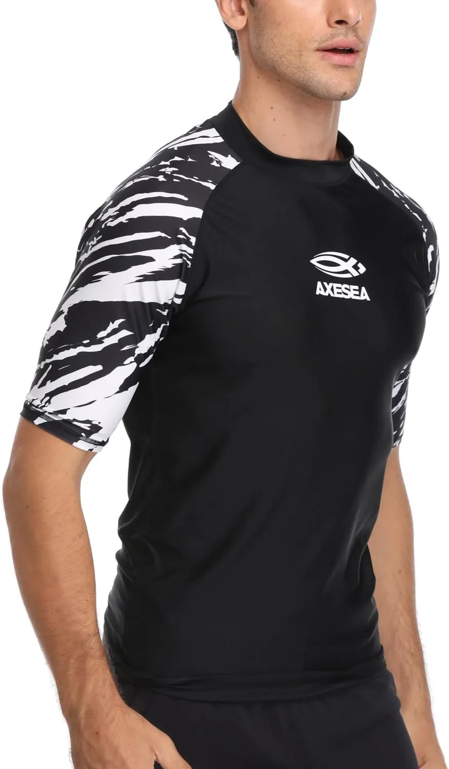 AXESEA Men's Short Sleeve Solid Swimsuit Sun Protection Rashguard Swim Shirt UPF 50 