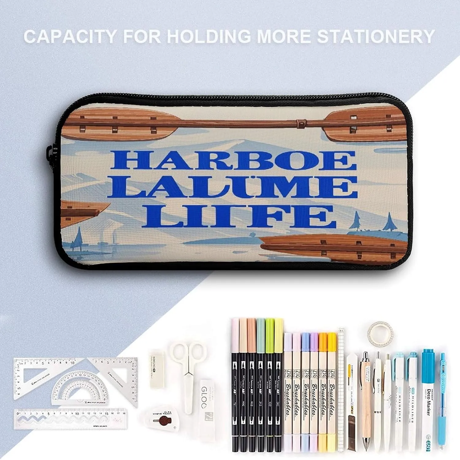 Backpack Lunch Bag Pencil Pouch Set, Wooden Oar Print Lightweight & Durable 3-Piece Combo Ideal for Work, And Travel
