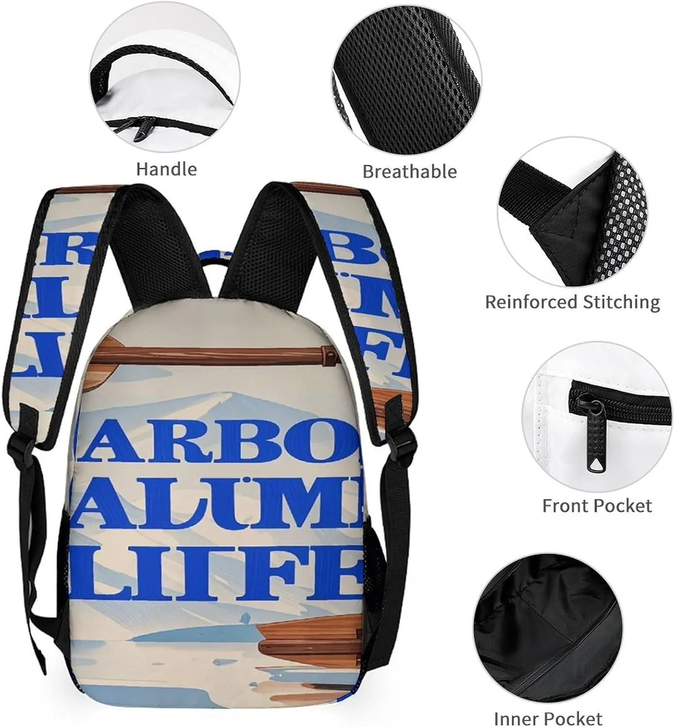 Backpack Lunch Bag Pencil Pouch Set, Wooden Oar Print Lightweight & Durable 3-Piece Combo Ideal for Work, And Travel