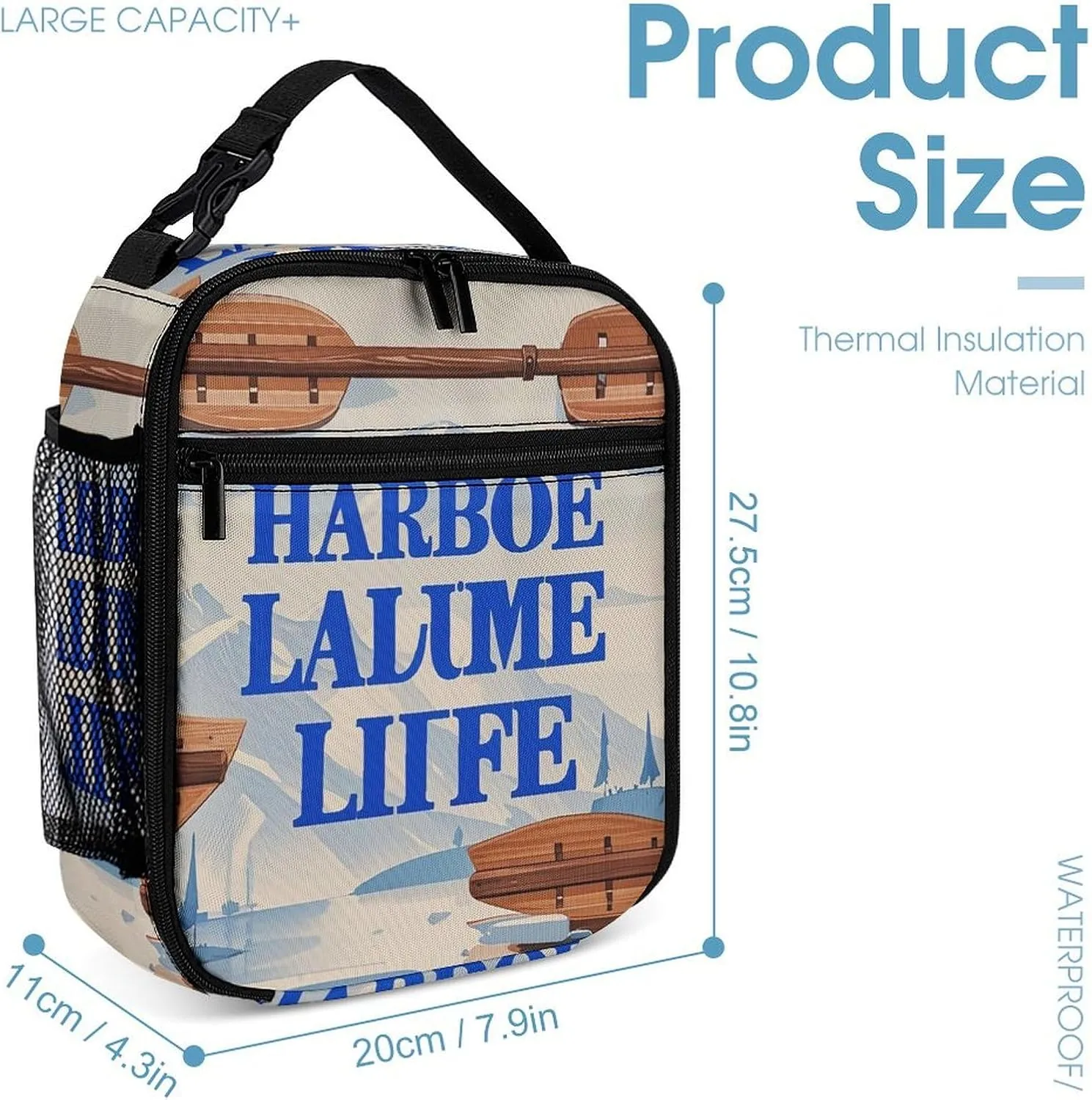 Backpack Lunch Bag Pencil Pouch Set, Wooden Oar Print Lightweight & Durable 3-Piece Combo Ideal for Work, And Travel