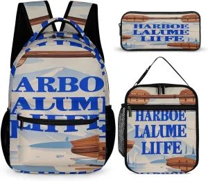 Backpack Lunch Bag Pencil Pouch Set, Wooden Oar Print Lightweight & Durable 3-Piece Combo Ideal for Work, And Travel