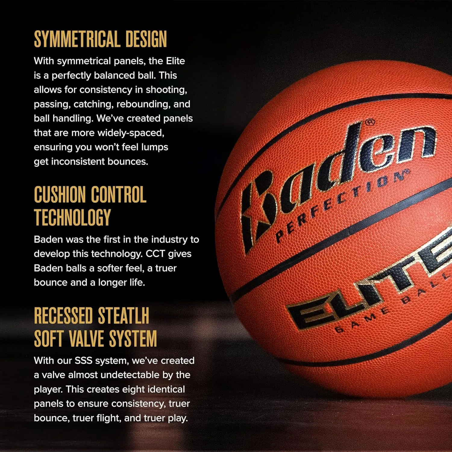 Baden Elite Indoor Game Composite Basketball - Official Size 6 & 7 | Premium Quality Composite Microfiber Cover for Superior Ball Control | Ideal for Indoor Games