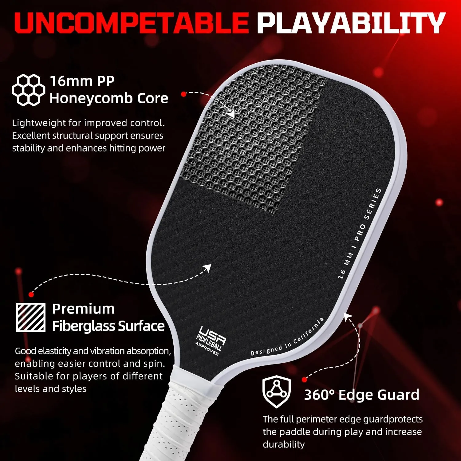 BAGAIL Pickleball Paddles, USAPA Approved Fiberglass Surface Pickleball Set, Lightweight Pickle Ball Rackets with 4 Balls, 1 Bag, Designed in California for Traction and Stability