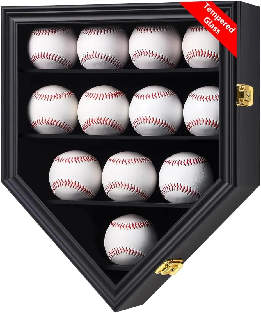 Baseball Display Case Baseball Holders for Balls Display Baseball Ring Display Wall Cabinet with Anti-Theft Lock for Collection Autographed Baseballs