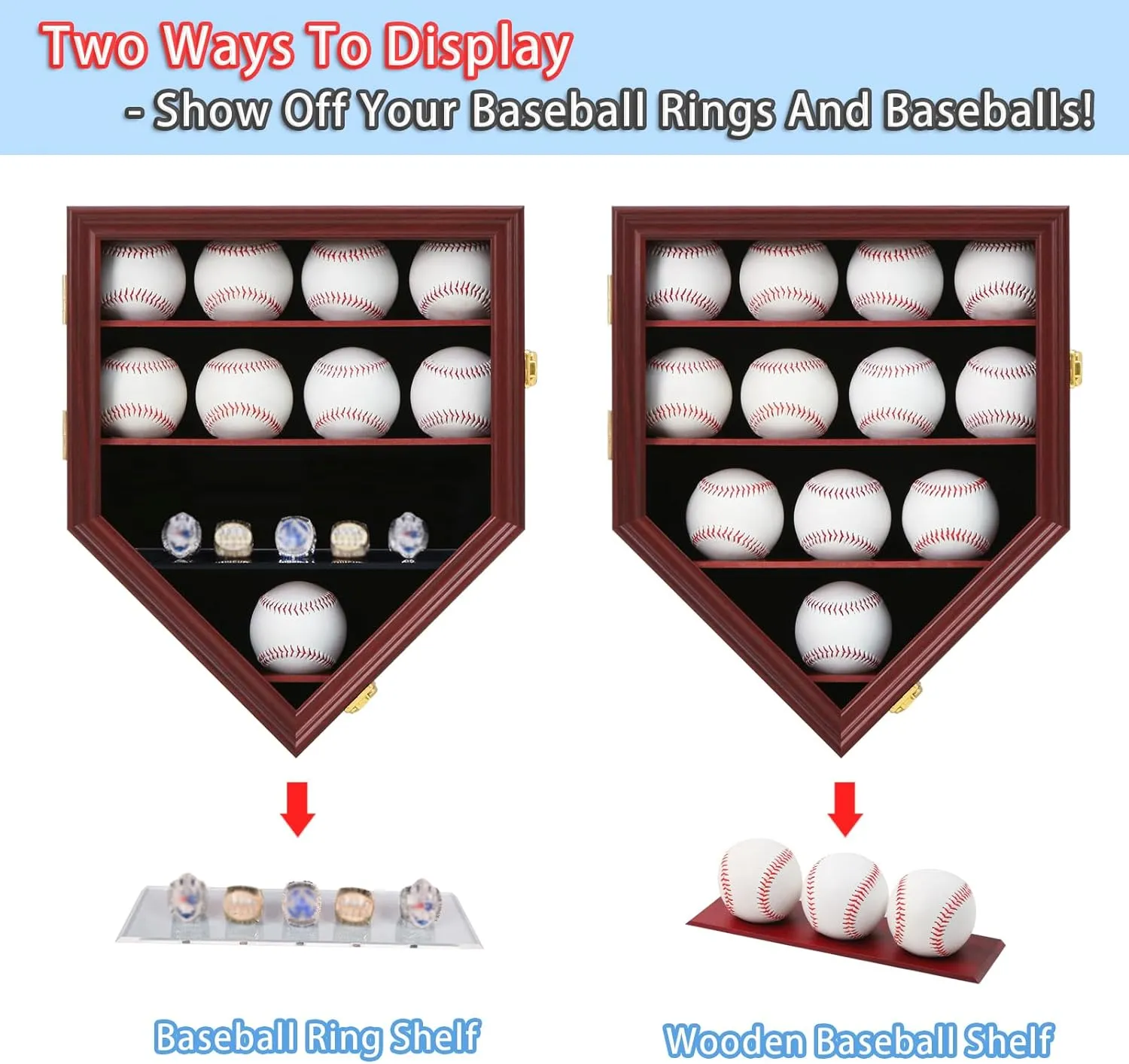 Baseball Display Case Baseball Holders for Balls Display Baseball Ring Display Wall Cabinet with Anti-Theft Lock for Collection Autographed Baseballs