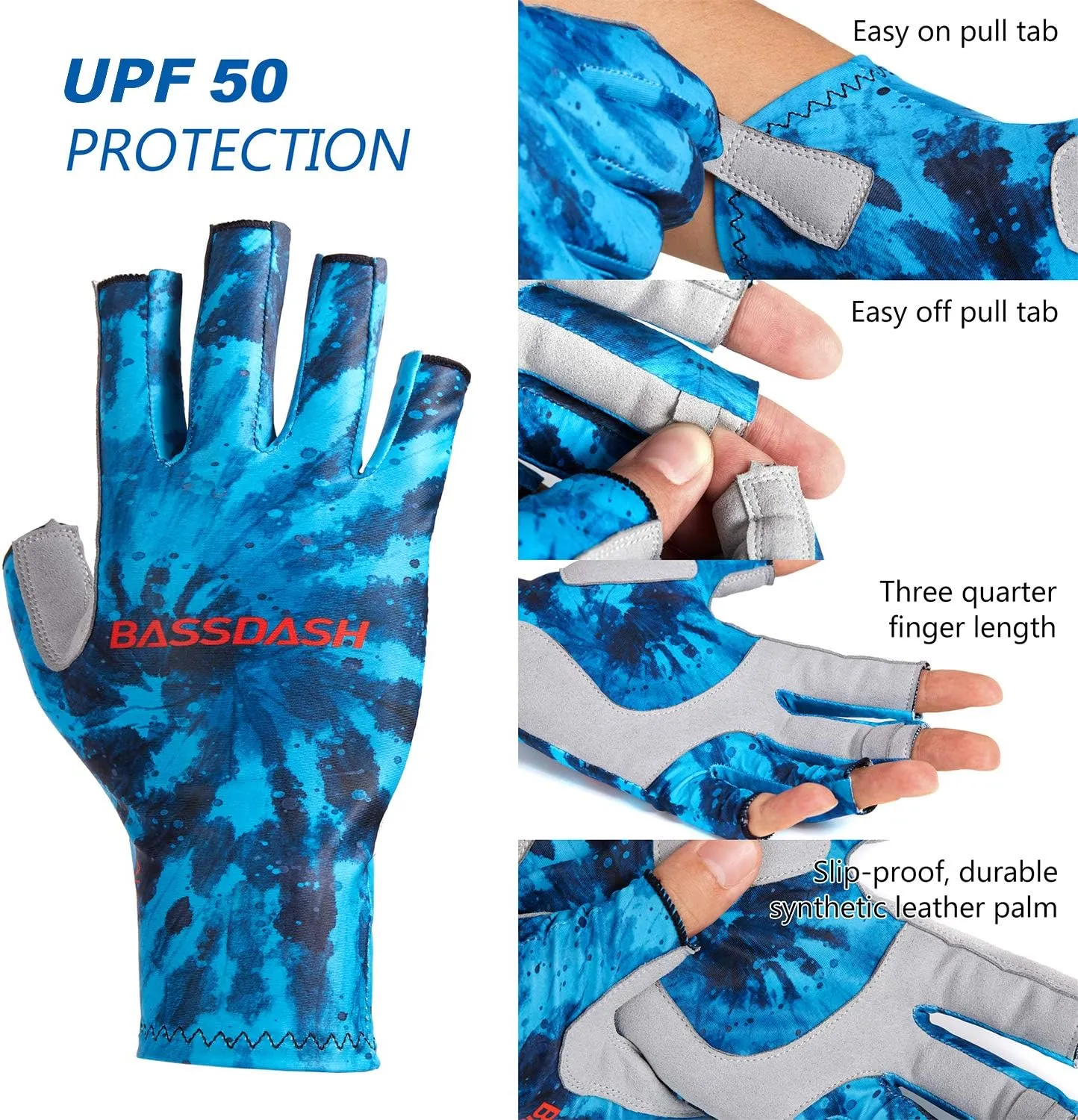 BASSDASH ALTIMATE Fishing Gloves Sun Protection Fingerless Hunting UPF 50  Men’s Women’s UV Gloves
