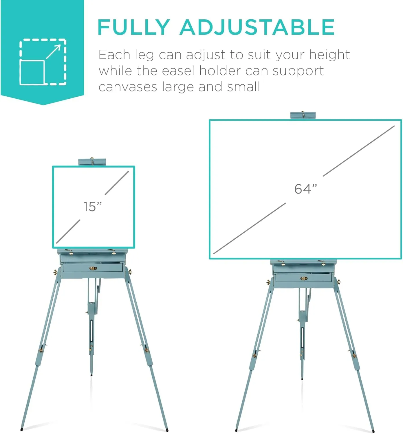 Best Choice Products French Easel, 32pc Beginners Kit Portable Wooden Folding Adjustable Sketch Box Artist Tripod for Painting, Drawing w/Acrylic Paints, Brushes, Canvases, Palettes - Blue
