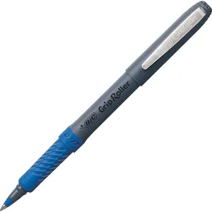 BIC Grip Stick Roller Ball Pen, Micro Fine Point (0.5 mm), Blue Ink, 12 Pens