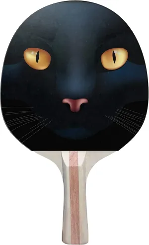 Black Cat Eyes Colorful Design Ping Pong Paddle, Premium 5 Ply Table Tennis Racket (Black on Back)