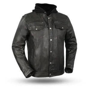 Black Leather Jacket with Hoodie, Men Winter Fashion Leather Jacket