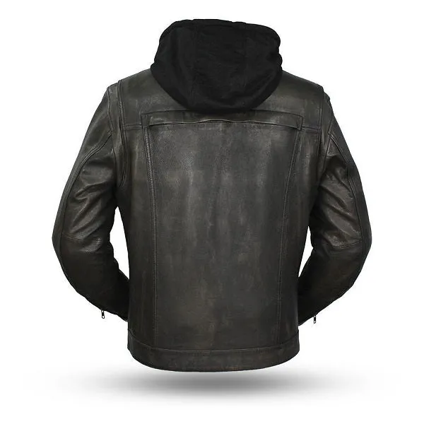 Black Leather Jacket with Hoodie, Men Winter Fashion Leather Jacket