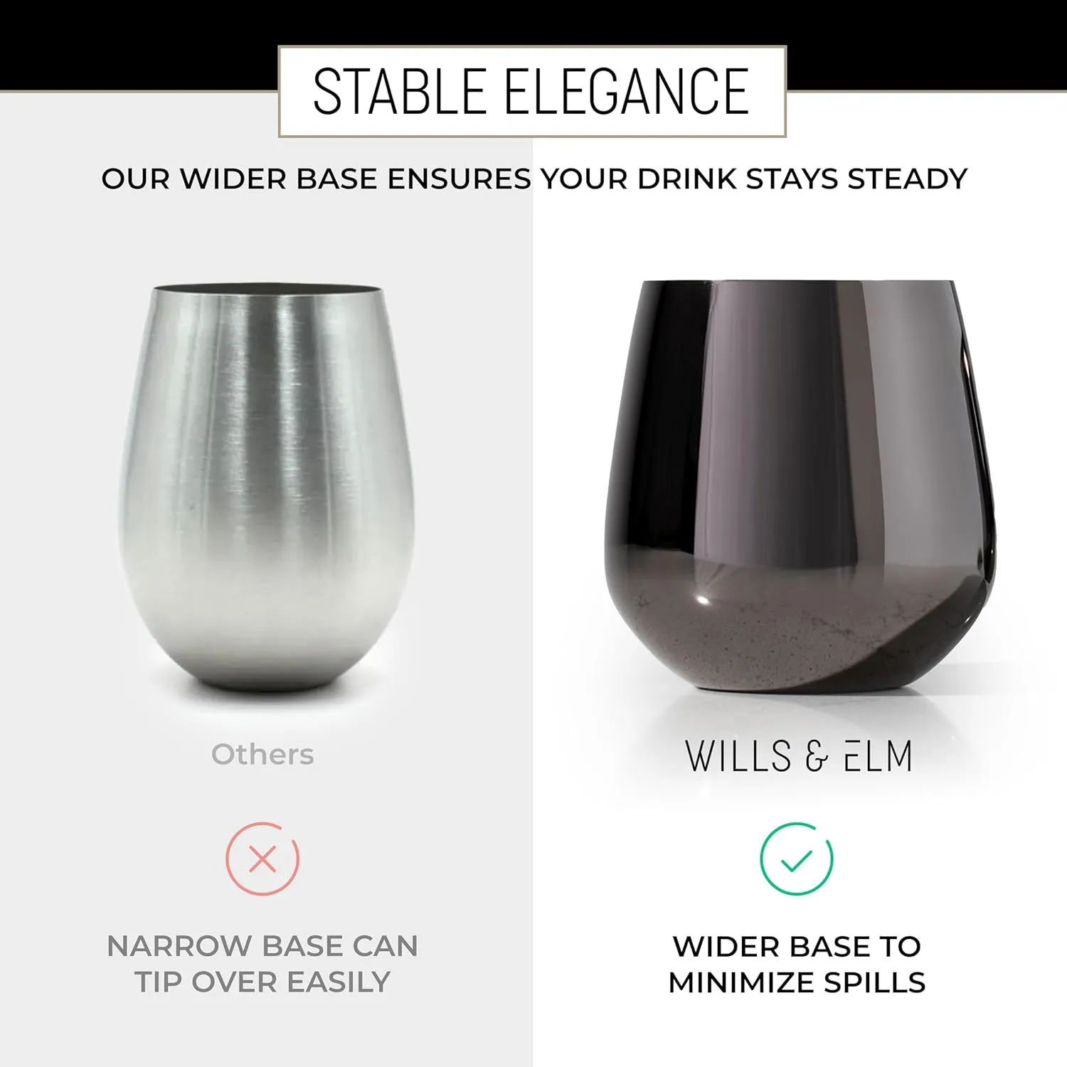 Black Wine Glasses - Stemless Stainless Steel Wine Glasses Set of 4 with Aerator - Unbreakable Metal Glass for Outdoor, Travel, Camping, Pool - 18oz