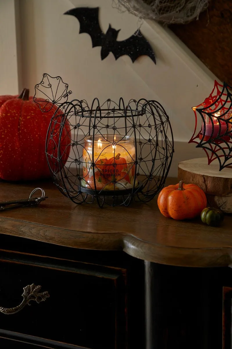 Black Wire Lace Pumpkin Jar Candle Holder