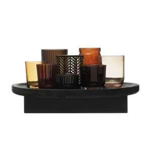 Bloomingville - Glass & Metal Votive Holders with Wooden Tray
