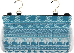 Blue Underwater Mandala Whales Starfish and Sea Turtles Stripes Iron Frame Bedside Hanging Bag Magazine Holders Bedside Bag With Hooks for Dorm Bed Bunk Bed 14.2 x 4.9 x 7.9 inch