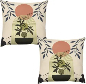 Boho Pillow Covers Set of 2,Mid Century Abstract Green Leaves Tropical Plants Throw Pillow Covers 16x16 Inches Cotton Square Pillow Protectors for Couch Bed Living Room Outdoor Decor 16 "x16