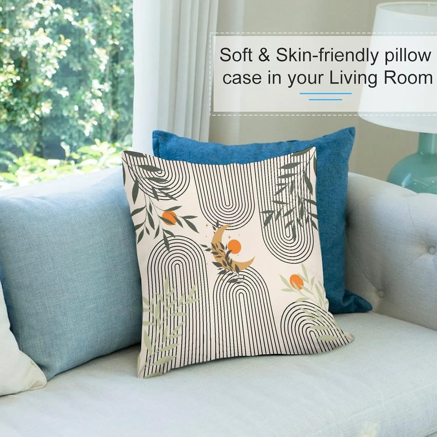 Boho Pillow Covers Set of 2,Modern Sun Minimalist Curve Beige Geometric Boho Throw Pillow Covers 16x16 Inches Cotton Square Pillow Protectors for Couch Bed Living Room Outdoor Decor 16 "x16
