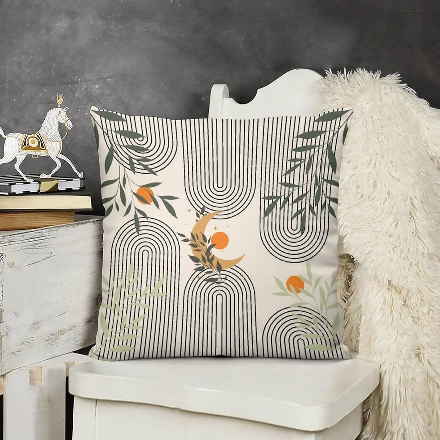 Boho Pillow Covers Set of 2,Modern Sun Minimalist Curve Beige Geometric Boho Throw Pillow Covers 16x16 Inches Cotton Square Pillow Protectors for Couch Bed Living Room Outdoor Decor 16 "x16