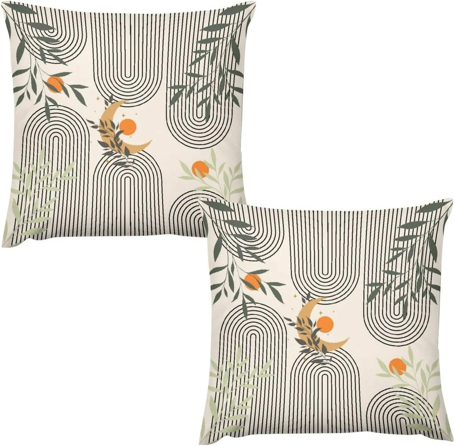 Boho Pillow Covers Set of 2,Modern Sun Minimalist Curve Beige Geometric Boho Throw Pillow Covers 16x16 Inches Cotton Square Pillow Protectors for Couch Bed Living Room Outdoor Decor 16 "x16