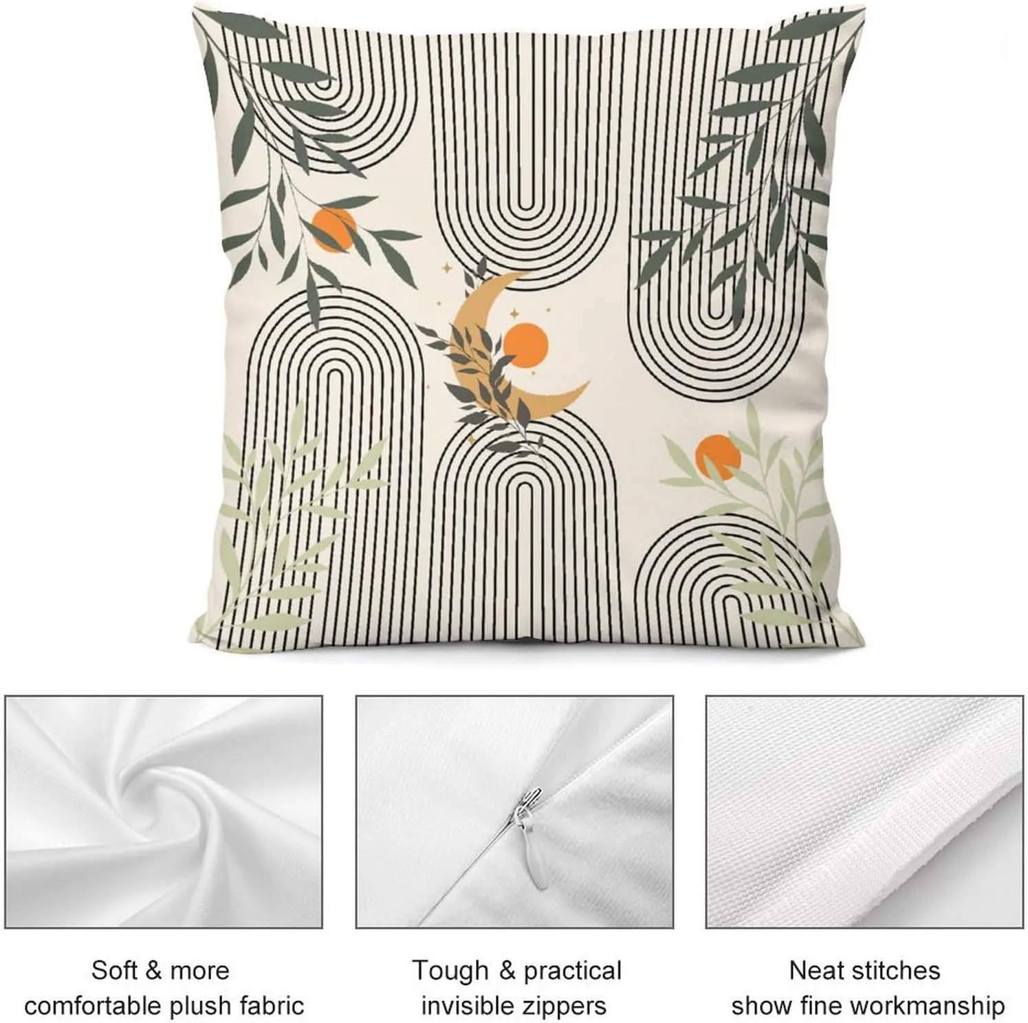 Boho Pillow Covers Set of 2,Modern Sun Minimalist Curve Beige Geometric Boho Throw Pillow Covers 16x16 Inches Cotton Square Pillow Protectors for Couch Bed Living Room Outdoor Decor 16 "x16