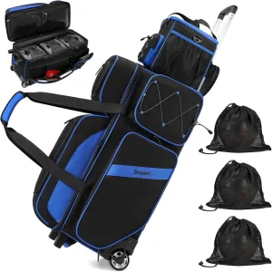 BOSSTIN 3-4 Ball Bowling Bags with Wheels, Secure Hook & Loop Fixed Ball Cup & Shoe Compartment (Fits Up to Size 16), Roller with Multi-Pockets