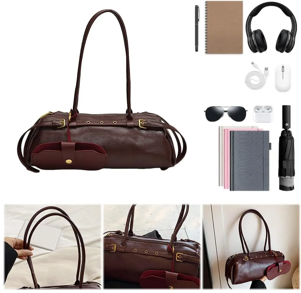 Boston Shoulder Bags for Women PU Leather Tote Bag Casual Bowling Bag Purse Retro Underarm Bag