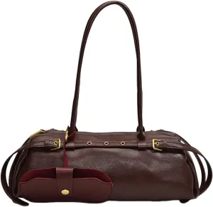Boston Shoulder Bags for Women PU Leather Tote Bag Casual Bowling Bag Purse Retro Underarm Bag