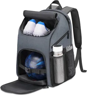 Bosynoy Bowling Backpack, Bowling Ball Bag for Single Ball with Shoe Compartment & Protective Foam Padded, Fits Shoes Up to US Mens Size 16, Grey