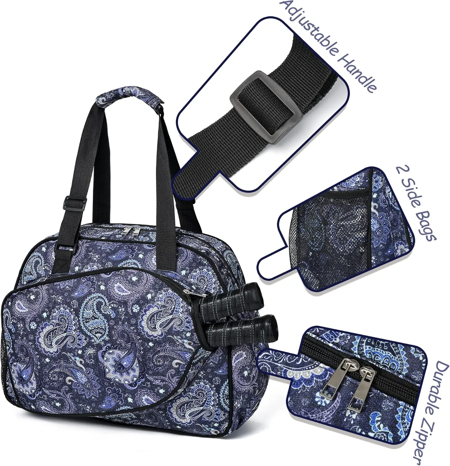 Boulder Bee Pickleball Bags, Premium Pickleball Tote Bag for Girls, Women’s Hand/Shoulder Gym Bag w Water Bottle Holder, with Pickleball Racquet/Paddle Holder